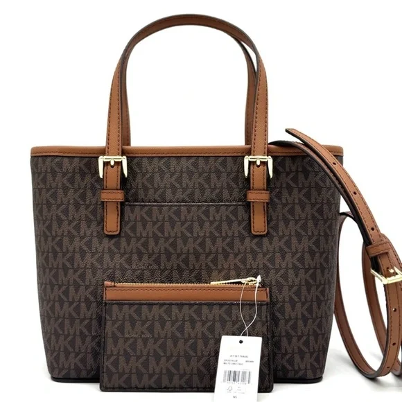 Michael Kors Jet Set Travel Logo Top-Zip Tote Bag & Logo Card Case Wallet Set